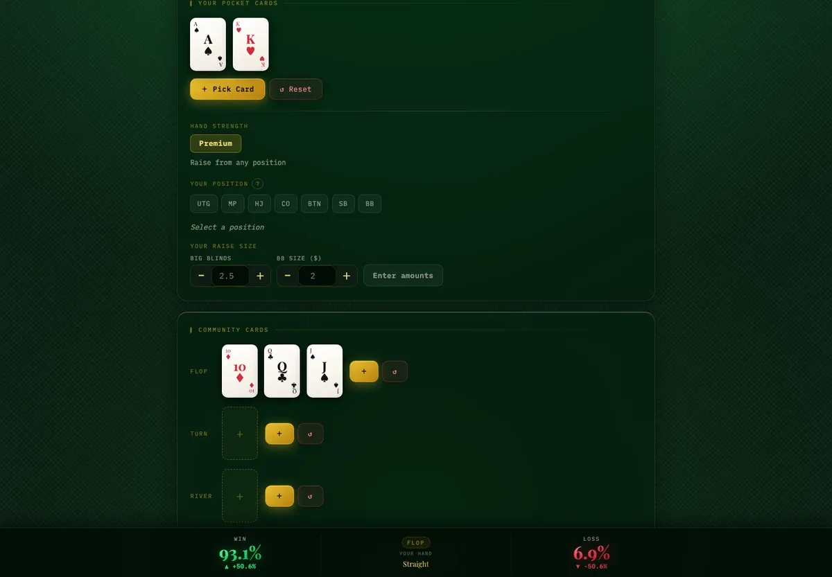 Poker Odds Calculator website screenshot