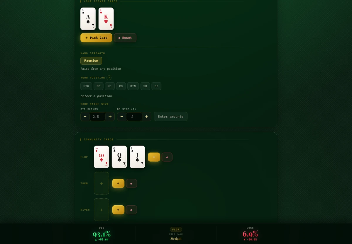 Poker Odds Calculator website screenshot